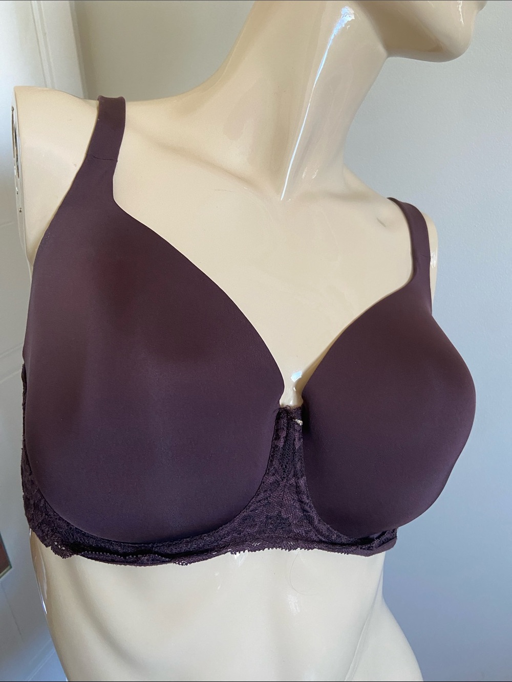 Seamless Underwire Bra with Lace Band in Deep Plum